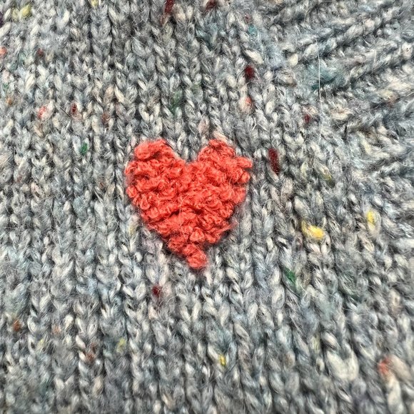 Vintage Hand Knit Embroidered Hearts Cardigan Sweater Cute Cozy Girly Handmade - Picture 7 of 8